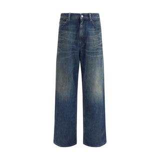 Blue Cotton Straight-Leg Jeans