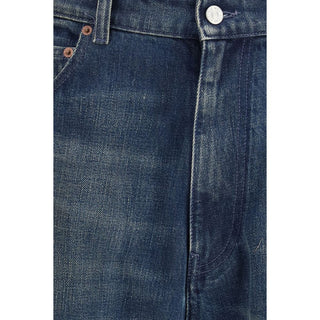 Blue Cotton Straight-Leg Jeans