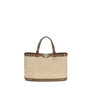 Beige Bast-Schultertasche