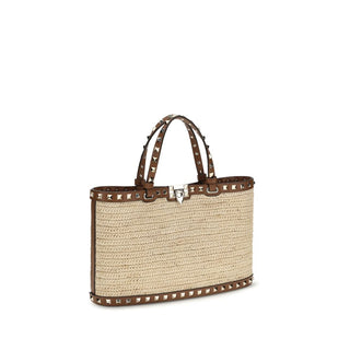 Beige Bast-Schultertasche
