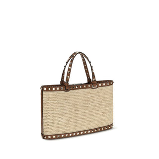Beige Bast-Schultertasche
