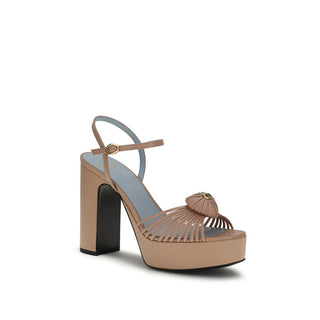 Beige Ziegenleder-Plateausandalen