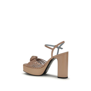 Beige Ziegenleder-Plateausandalen
