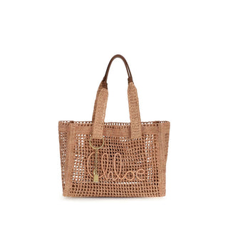 Bolso de hombro de rafia beige
