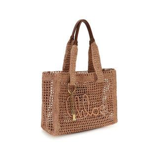 Bolso de hombro de rafia beige