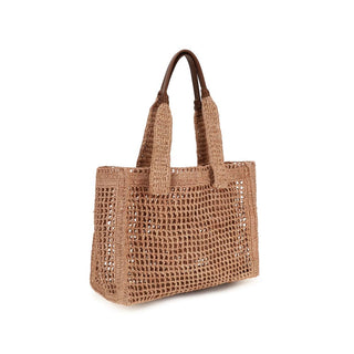 Bolso de hombro de rafia beige