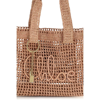 Bolso de hombro de rafia beige