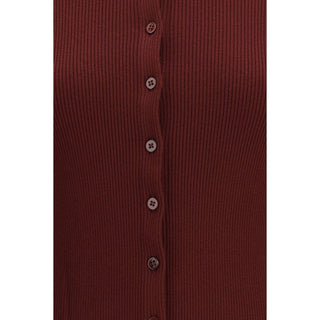Bordeauxfarbene Viskose-Strickjacke
