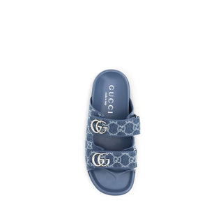Blue Cotton Flat Sandals