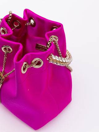 Bolso tipo cubo de satén Bon Bon fucsia