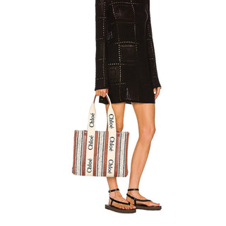 Bolso tote de lino marrón