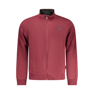 Red Cotton Men's Sweatshirt with Zip and Pockets