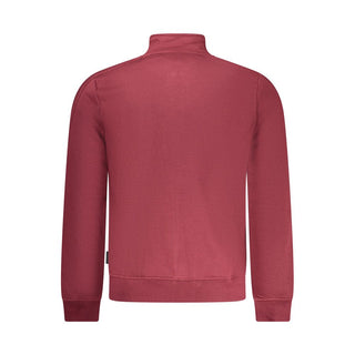 Red Cotton Men's Sweatshirt with Zip and Pockets