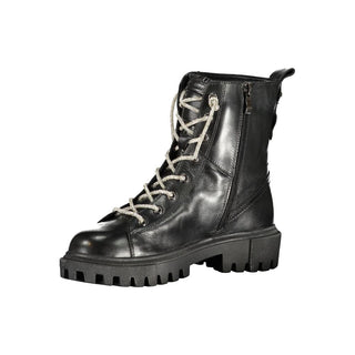 Black Leather Women Ankle Boot