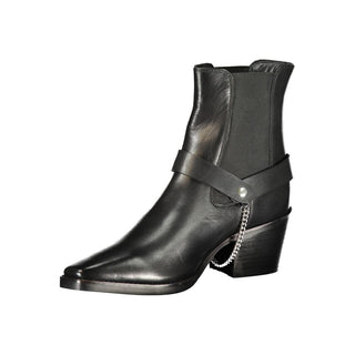 Black Leather Women Ankle Boot
