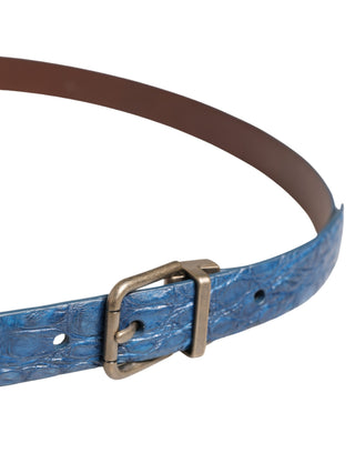 Navy Blue Leather Gold Tone Metal Buckle Belt