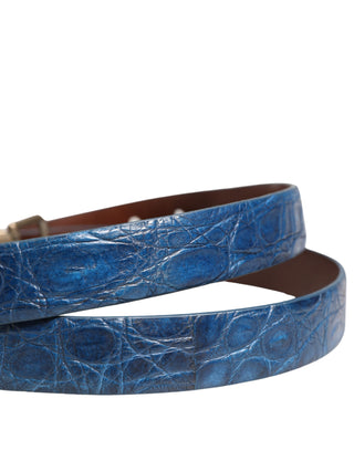 Navy Blue Leather Gold Tone Metal Buckle Belt