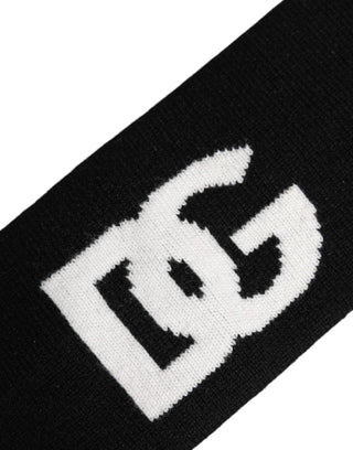 Herren Schwarz Weiß Kaschmir Logo Stirnband Mütze