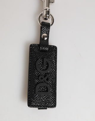Schwarzer DG-Logo-Leder-Schlüsselanhänger aus Metall für Herren