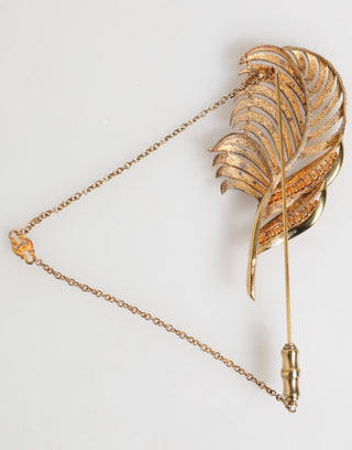 Gold Sterling Silber 925 Blattverzierte Reversnadel Brosche
