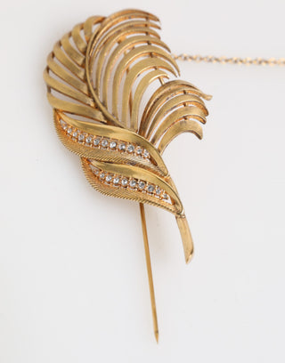 Gold Sterling Silber 925 Blattverzierte Reversnadel Brosche