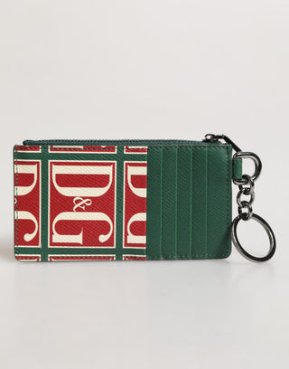 Kartenetui-Brieftasche aus grünem Kalbsleder mit Logo-Print und Monogramm