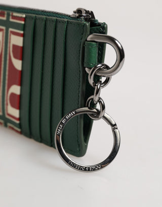 Kartenetui-Brieftasche aus grünem Kalbsleder mit Logo-Print und Monogramm
