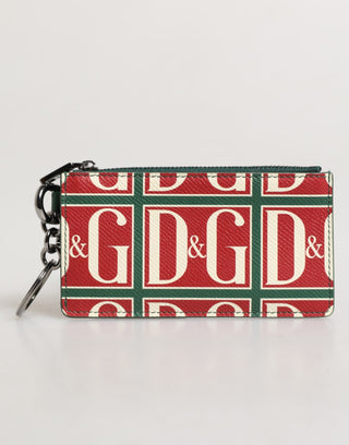 Kartenetui-Brieftasche aus grünem Kalbsleder mit Logo-Print und Monogramm