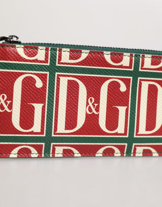 Kartenetui-Brieftasche aus grünem Kalbsleder mit Logo-Print und Monogramm