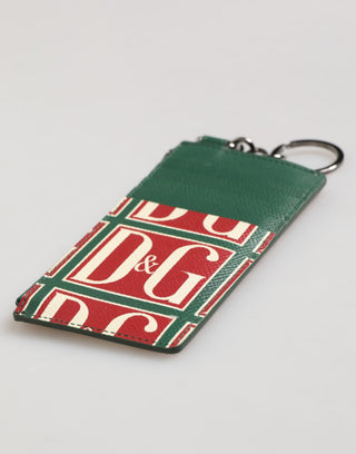 Kartenetui-Brieftasche aus grünem Kalbsleder mit Logo-Print und Monogramm