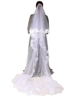 White Floral Lace Nylon Floor Length Long Wedding Veil