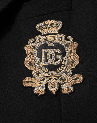 Black Heraldic Patch Single Breasted Blazer Jacket