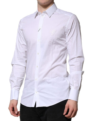 Camisa formal de vestir blanca de algodón con manga larga y detalles dorados  