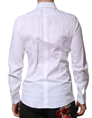 Camisa formal de vestir blanca de algodón con manga larga y detalles dorados  
