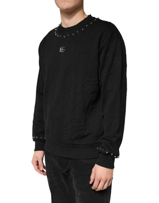 Black Embellished Cotton Sweatshirt Sweater