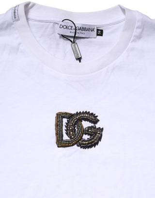 Herren-T-Shirt aus weißer Baumwolle mit DG Logo-Stickerei