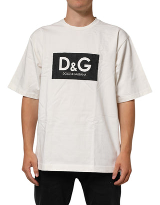 Weißes Baumwoll-Herren-Rundhals-T-Shirt mit Logo-Print