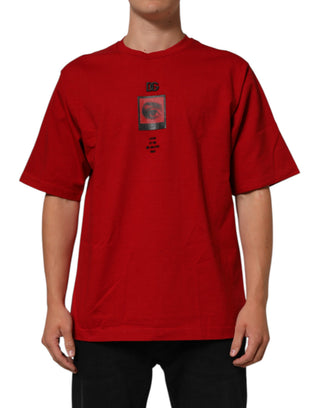 Rotes DG Eye Print Baumwoll T-Shirt mit Rundhalsausschnitt