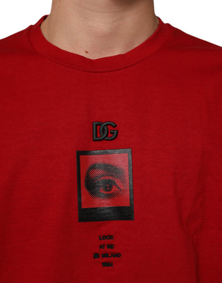 Rotes DG Eye Print Baumwoll T-Shirt mit Rundhalsausschnitt