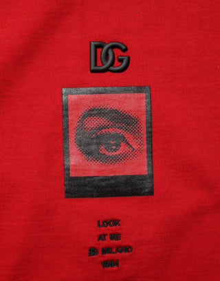 Rotes DG Eye Print Baumwoll T-Shirt mit Rundhalsausschnitt