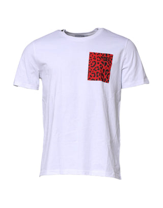 Weißes Baumwoll-T-Shirt mit Rundhalsausschnitt und Leopardenmuster