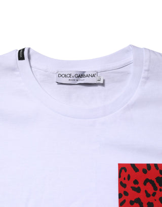 Weißes Baumwoll-T-Shirt mit Rundhalsausschnitt und Leopardenmuster