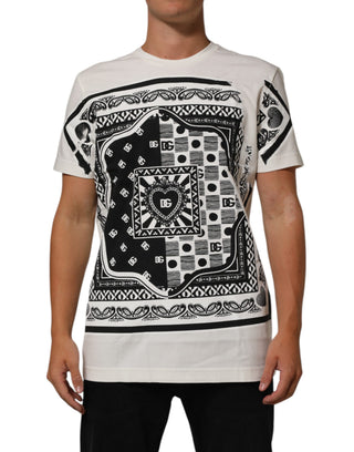 Weißes Baumwoll-T-Shirt mit Paisley-Muster und Rundhalsausschnitt