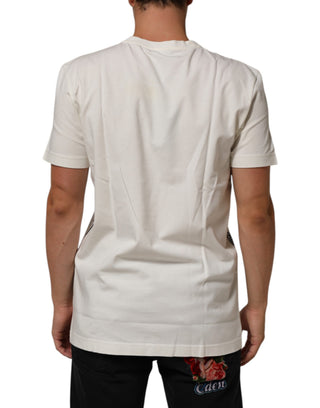 Camiseta blanca de algodón para hombre con estampado de bandana y cuello redondo