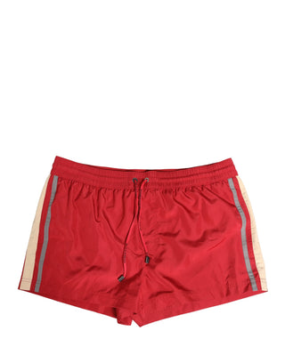 Rote Polyester Herren-Badeshorts mit Kordelzug