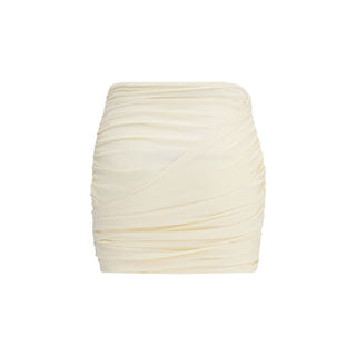 Beige Fabric Mini Skirt