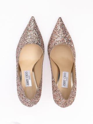 Zapatos de tacón rosa con brillo grueso Love 85