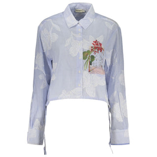 Camisa de algodón azul celeste para mujer