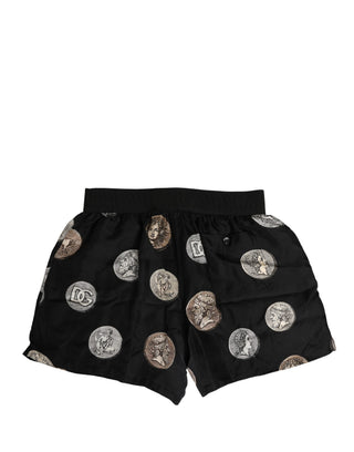 Black Ancient Coin Print Boxer Shorts Underwear
