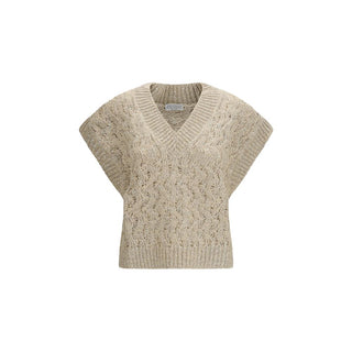 Beiger ärmelloser Seidenpullover
